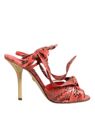Dolce & Gabbana Coral Python Leather Heels Sandals Shoes - Sandals