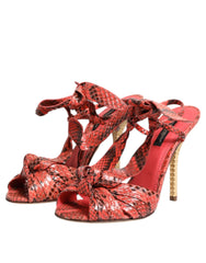 Dolce & Gabbana Coral Python Leather Heels Sandals Shoes - Sandals