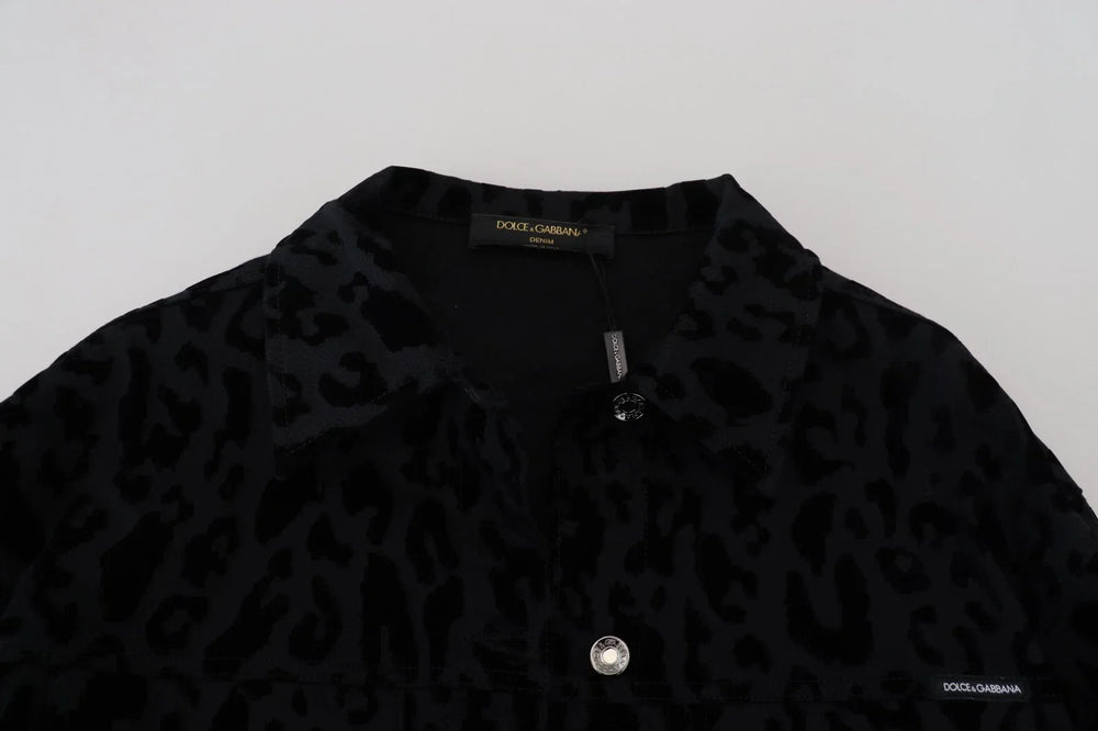 Dolce & Gabbana Cotton Black Leopard Long Sleeve Denim Jacket - IT40|S - Trucker Jackets