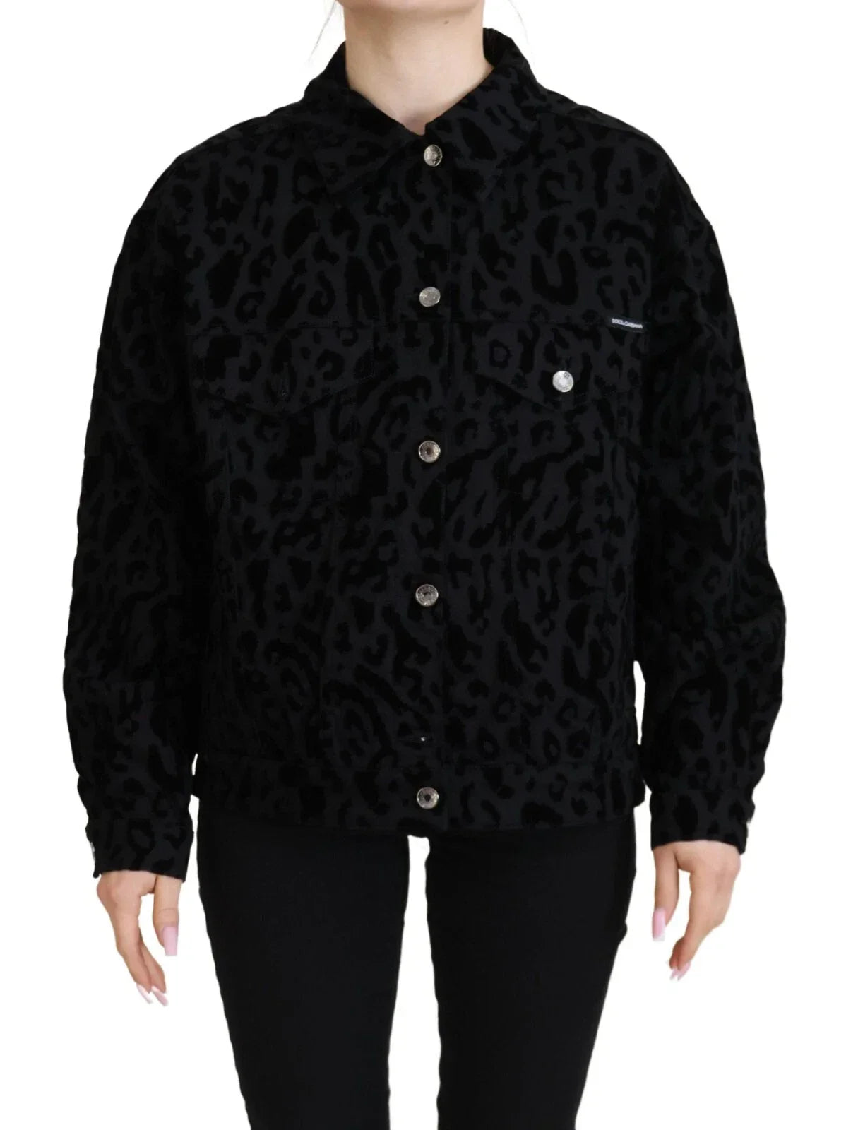 Dolce & Gabbana Cotton Black Leopard Long Sleeve Denim Jacket - IT40|S