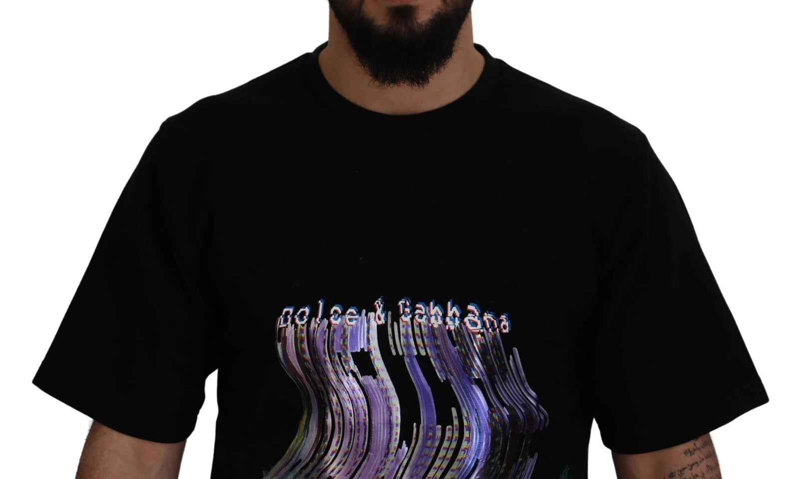 Dolce & Gabbana Cotton Black Printed Crewneck Tee T-shirt - IT44 | XS