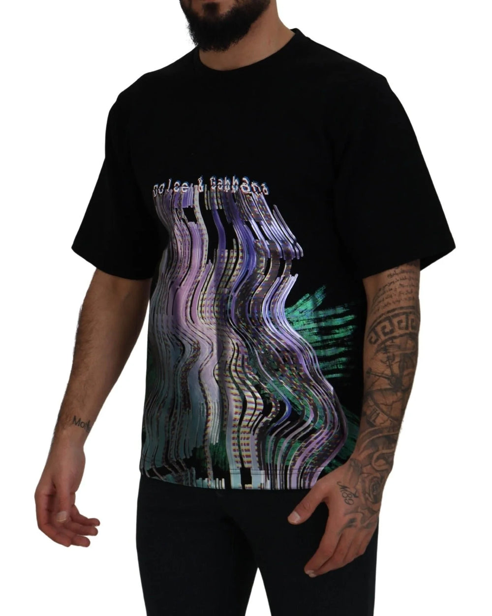 Dolce & Gabbana Cotton Black Printed Crewneck Tee T-shirt - IT44 | XS