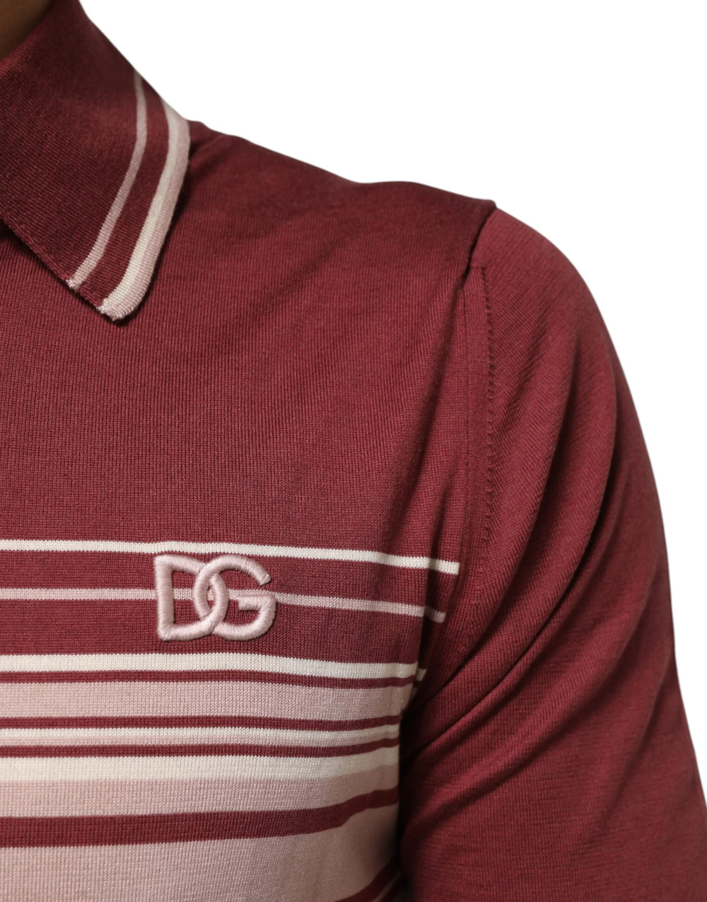 Dolce & Gabbana Cotton Burgundy Striped DG Logo Polo T-shirt - Polos