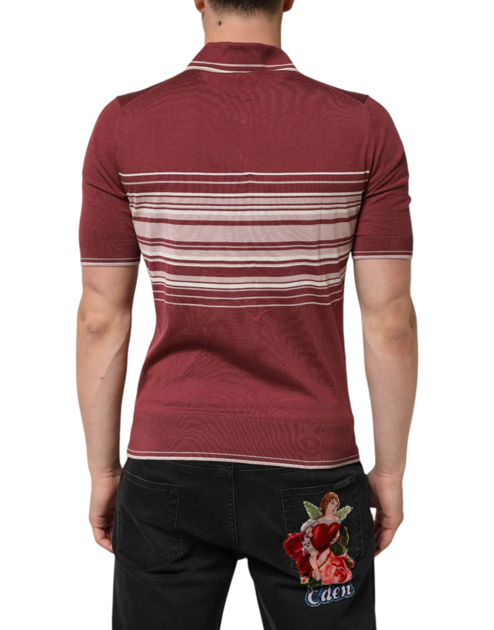 Dolce & Gabbana Cotton Burgundy Striped DG Logo Polo T-shirt - Polos