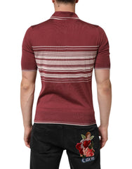 Dolce & Gabbana Cotton Burgundy Striped DG Logo Polo T-shirt - Polos