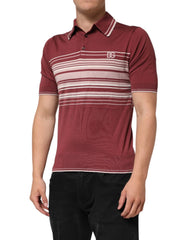 Dolce & Gabbana Cotton Burgundy Striped DG Logo Polo T-shirt - Polos