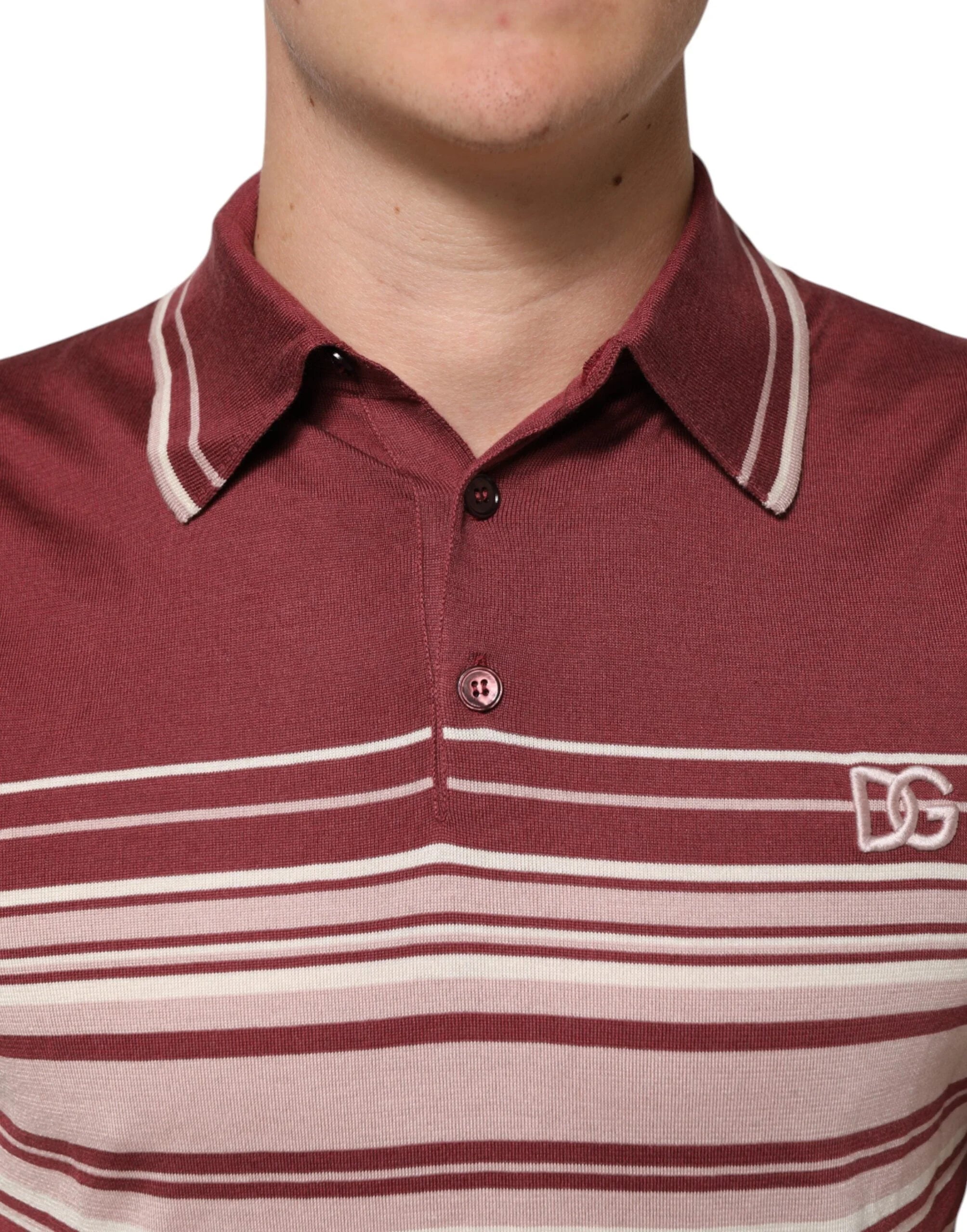 Dolce & Gabbana Cotton Burgundy Striped DG Logo Polo T-shirt - Polos