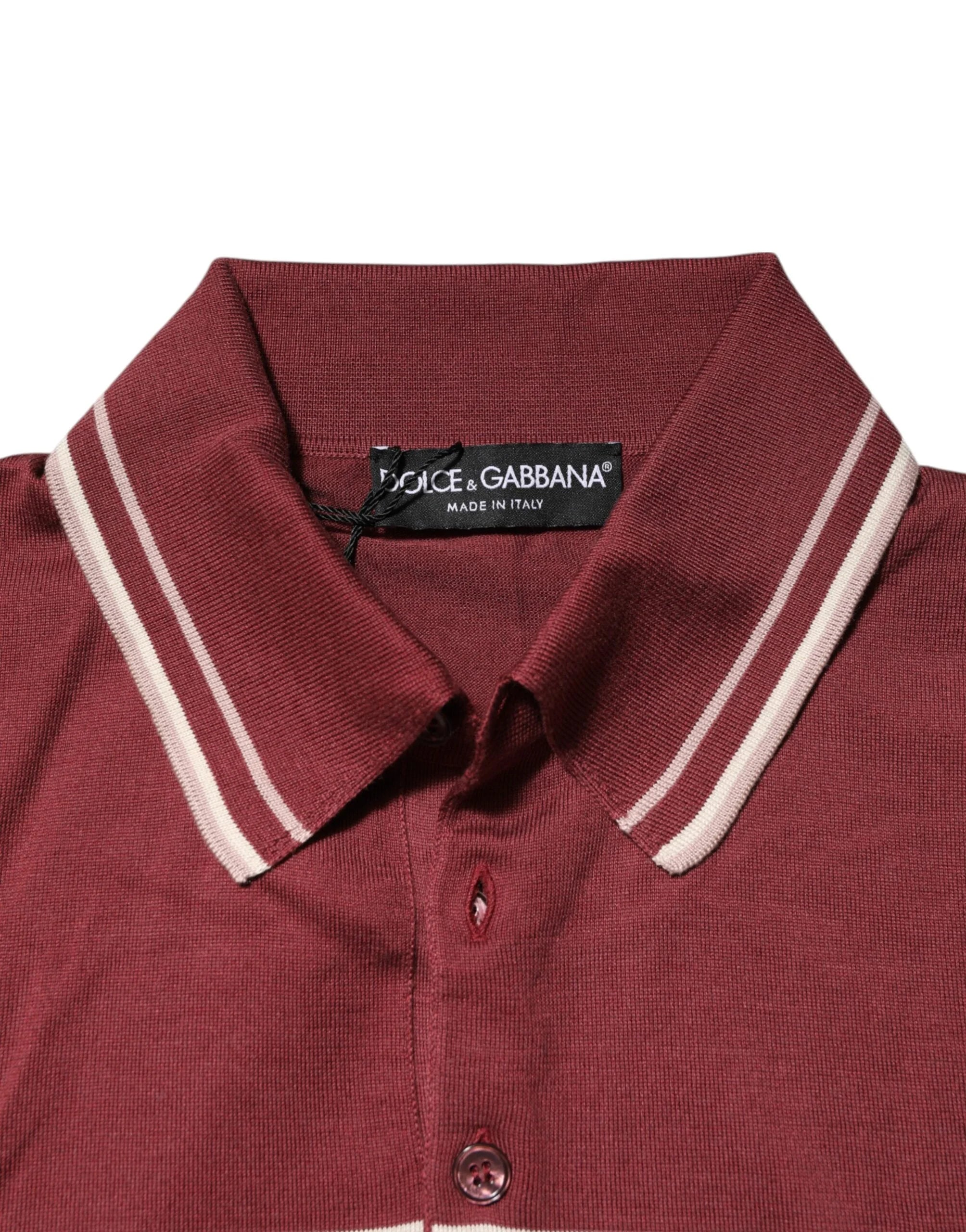 Dolce & Gabbana Cotton Burgundy Striped DG Logo Polo T-shirt - Polos