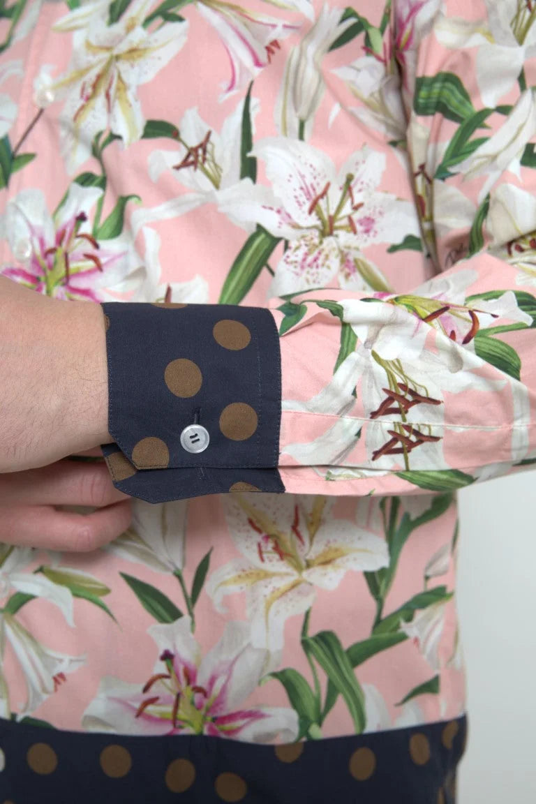 Dolce & Gabbana Cotton Polka Dot Lily Print Collared Shirt - IT38 | XS - Shirts