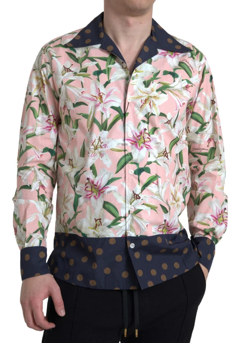 Dolce & Gabbana Cotton Polka Dot Lily Print Collared Shirt - IT38 | XS - Shirts
