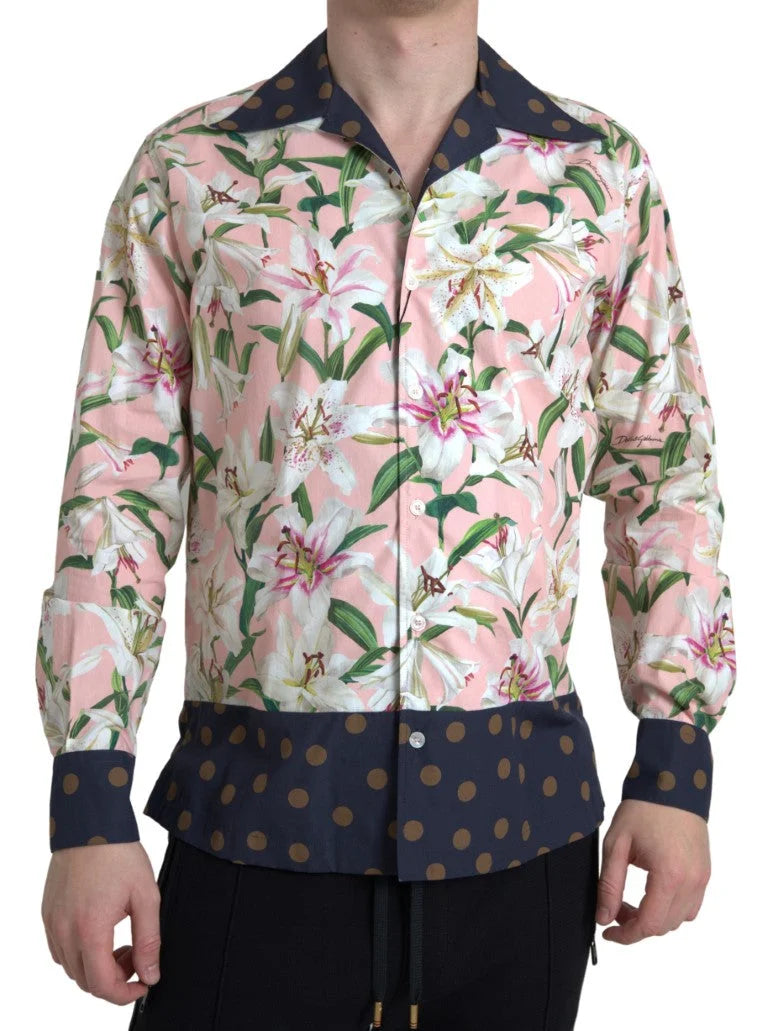Dolce & Gabbana Cotton Polka Dot Lily Print Collared Shirt - IT38 | XS - Shirts