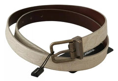 Dolce & Gabbana Cream Beige Gold Buckle Waist Leather Belt - Belts
