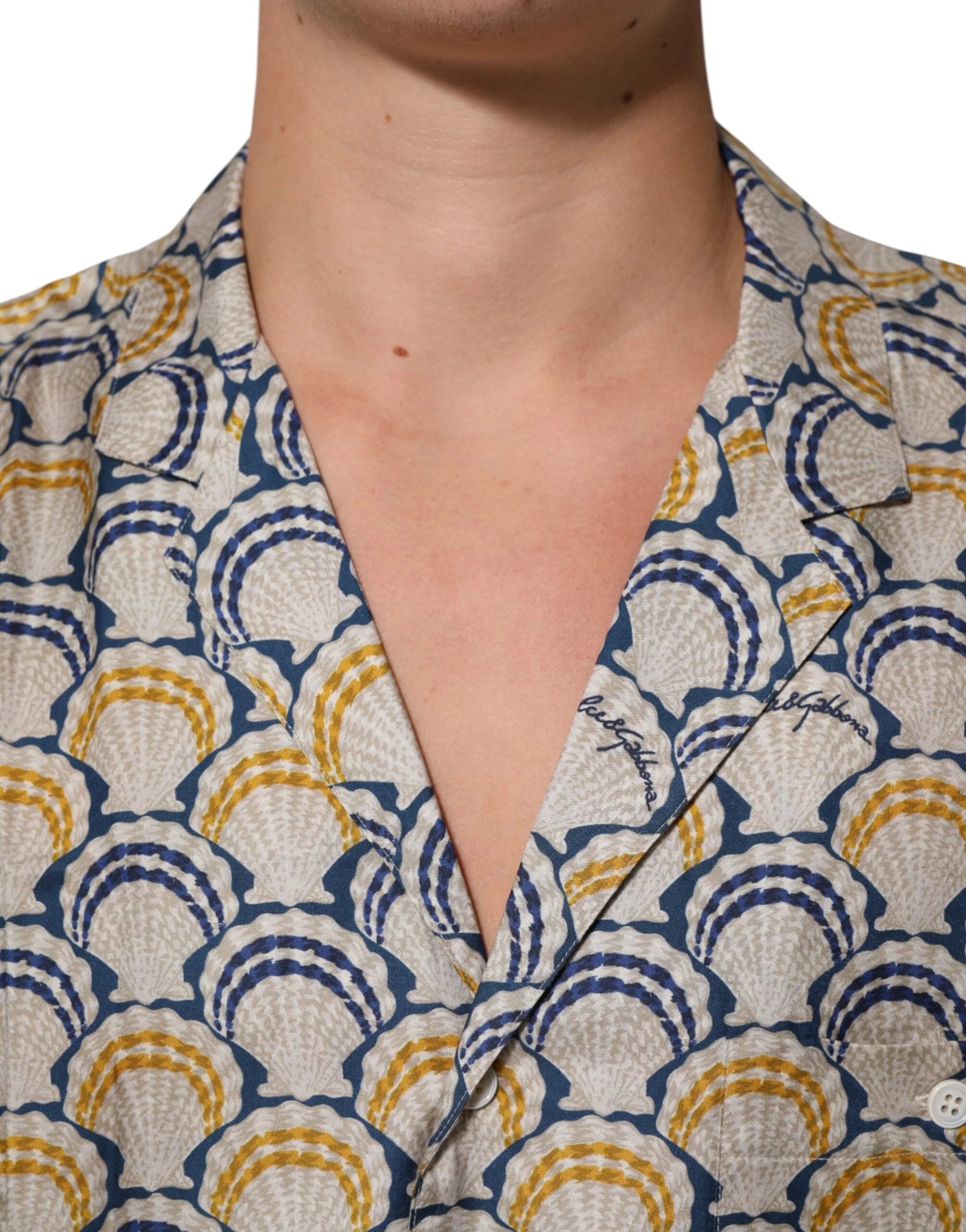 Dolce & Gabbana Cream Cotton Silk Hawaii Scallop Shell Print Shirt - IT43 | 2XL - Shirts
