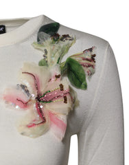 Dolce & Gabbana Cream Floral Silk Embellished Cardigan Sweater - IT36|XXS - Cardigans
