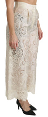 Dolce & Gabbana Cream Lace High Waist Palazzo Cropped Pants - Trousers
