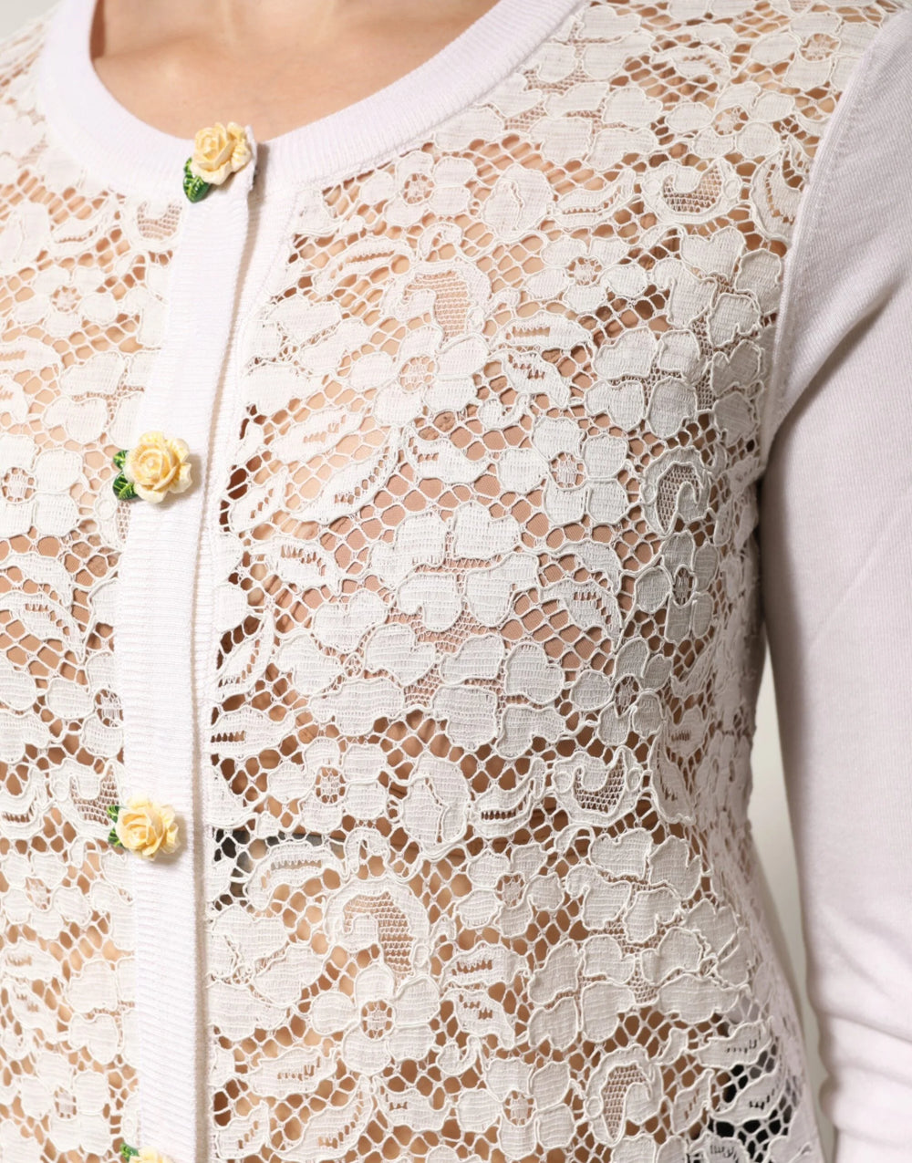 Dolce & Gabbana Cream Lace Knit Rose Button Cardigan Sweater - IT36|XXS