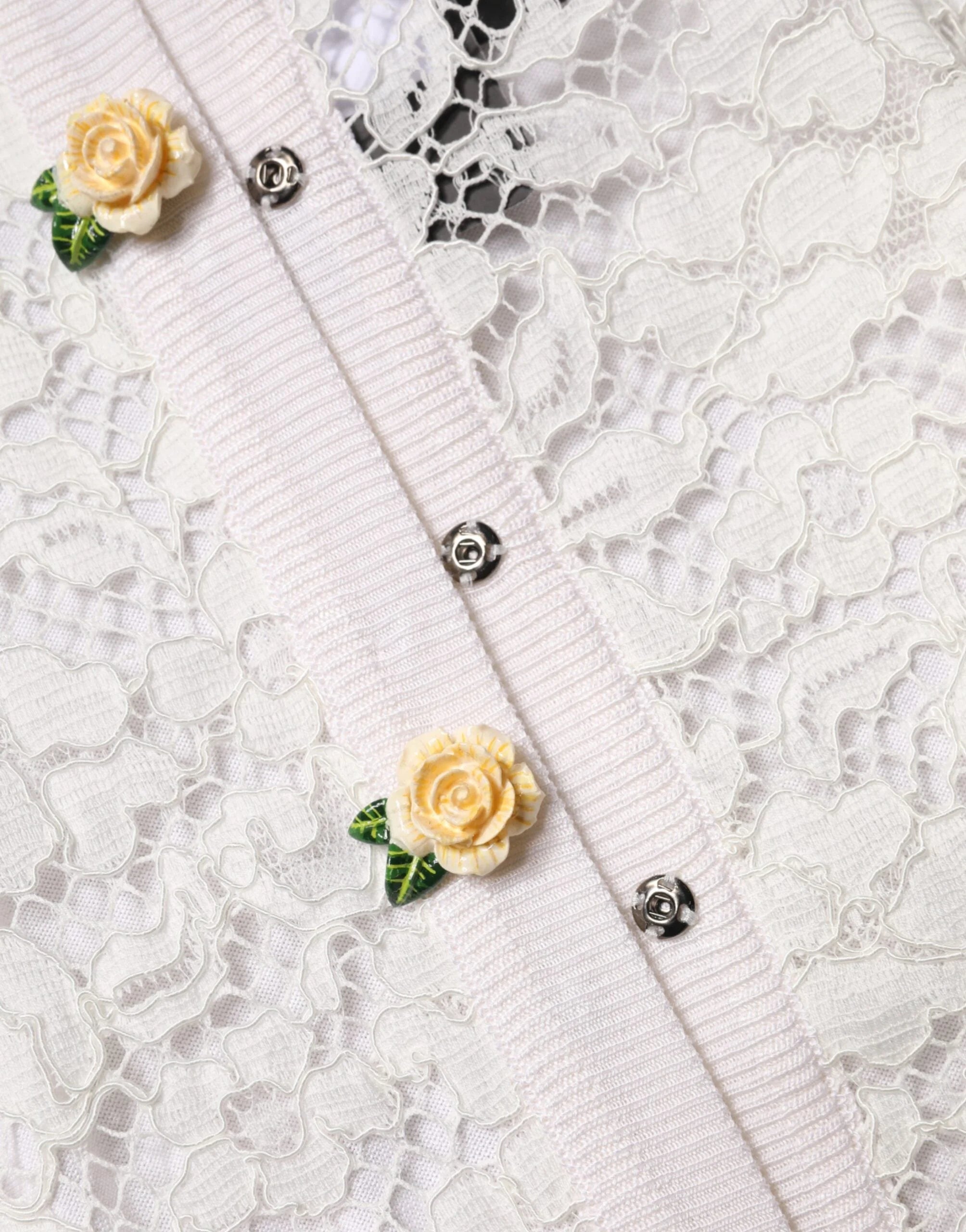 Dolce & Gabbana Cream Lace Knit Rose Button Cardigan Sweater - IT36|XXS