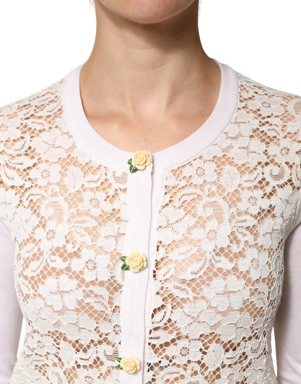 Dolce & Gabbana Cream Lace Knit Rose Button Cardigan Sweater - IT36|XXS