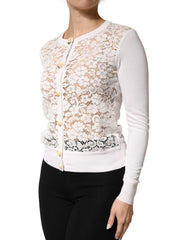 Dolce & Gabbana Cream Lace Knit Rose Button Cardigan Sweater - IT36|XXS