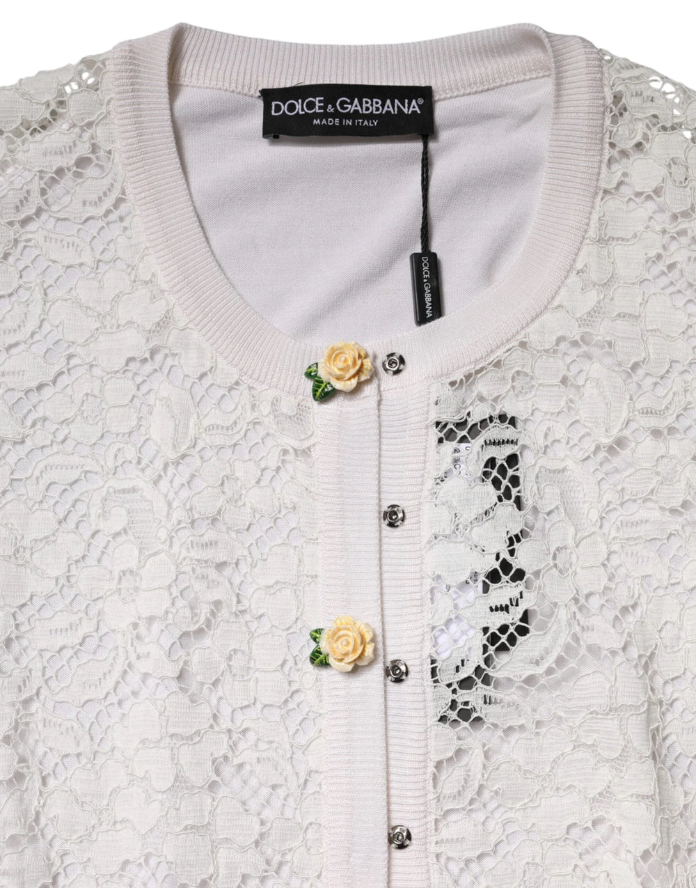 Dolce & Gabbana Cream Lace Knit Rose Button Cardigan Sweater - IT36|XXS