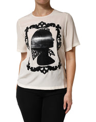 Dolce & Gabbana Cream Silk Silhouette Detail Short Sleeve Top - IT40|S
