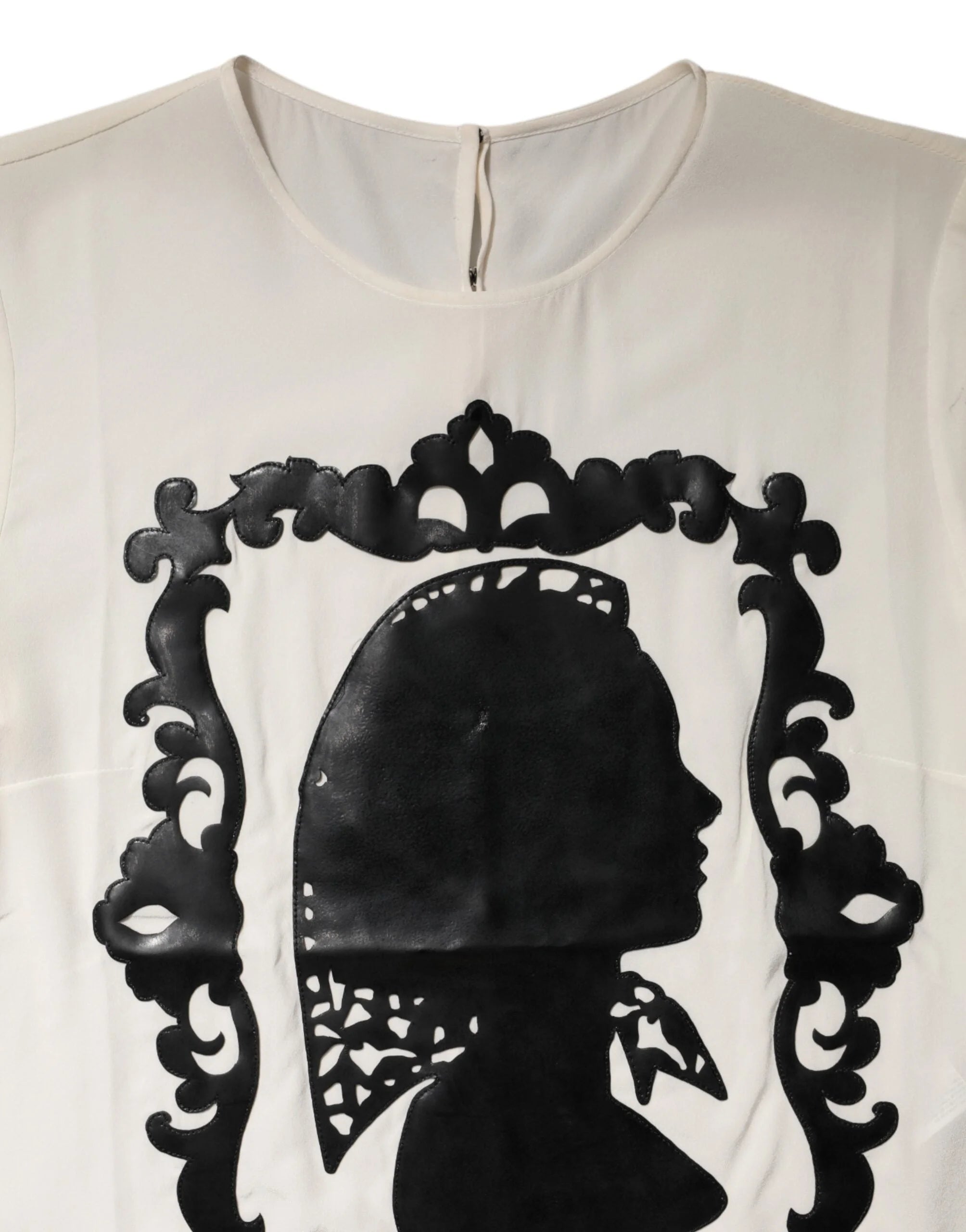 Dolce & Gabbana Cream Silk Silhouette Detail Short Sleeve Top - IT40|S