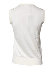 Dolce & Gabbana Cream Sleeveless Silk Round Neck Tank Top - Tank Tops
