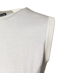 Dolce & Gabbana Cream Sleeveless Silk Round Neck Tank Top - Tank Tops