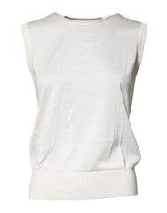 Dolce & Gabbana Cream Sleeveless Silk Round Neck Tank Top - Tank Tops
