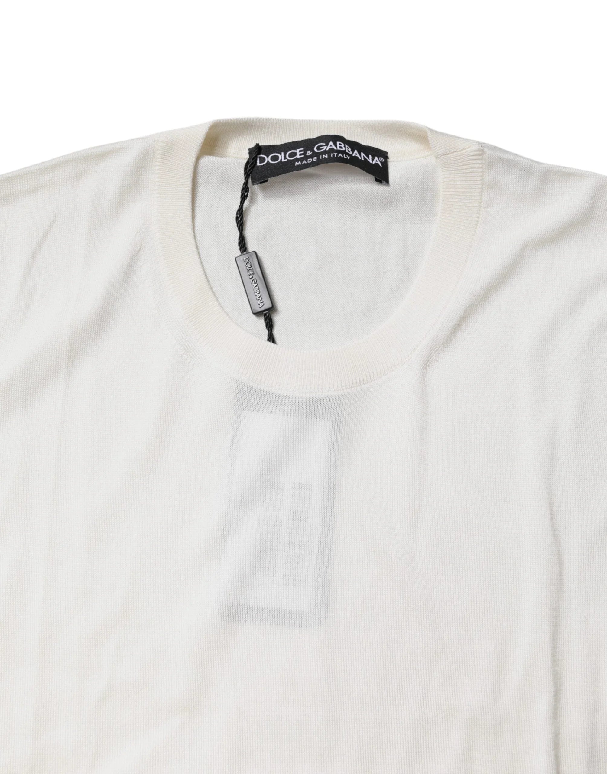 Dolce & Gabbana Cream Sleeveless Silk Round Neck Tank Top - Tank Tops