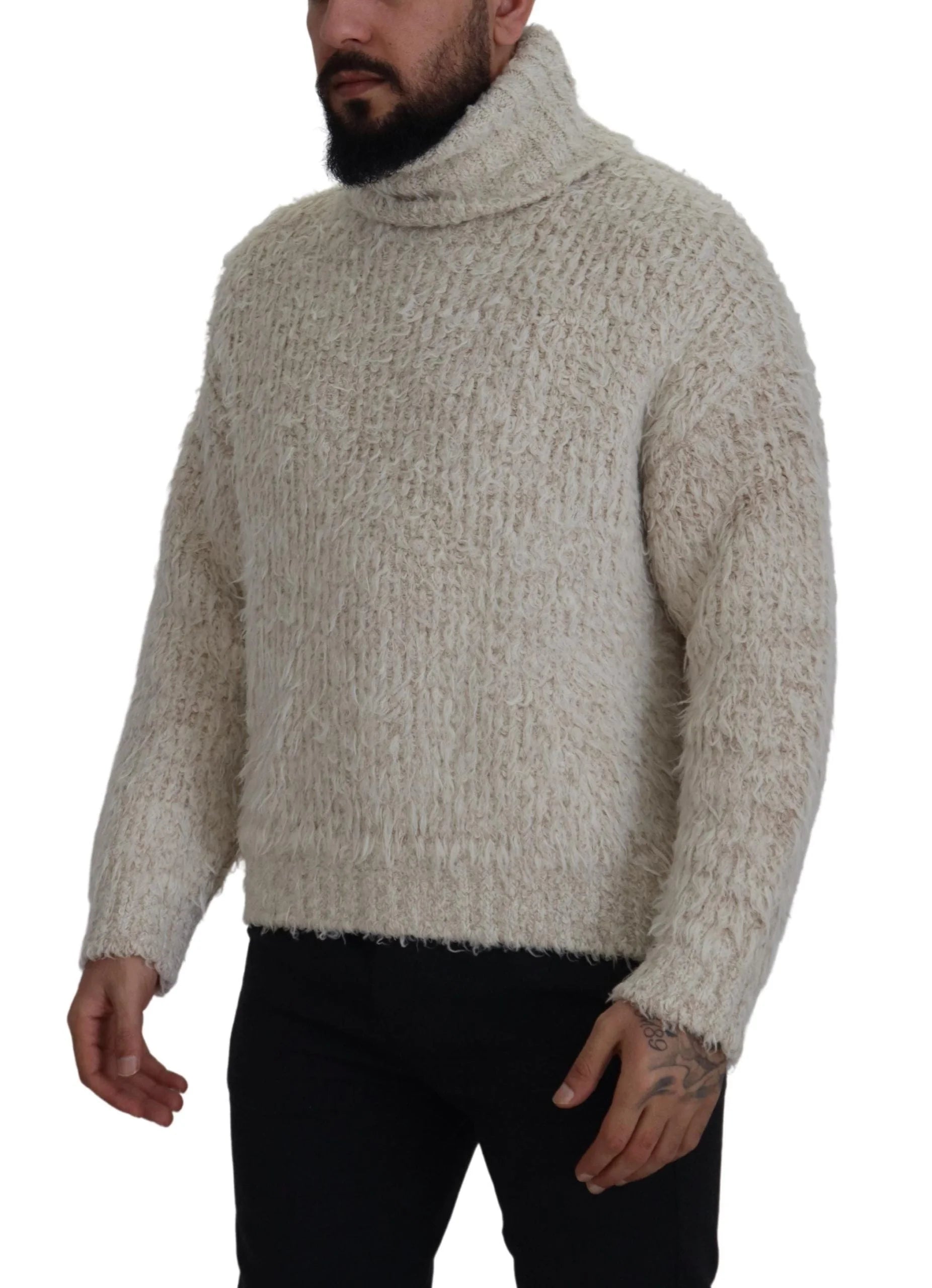 Dolce & Gabbana Cream Wool Knit Turtleneck Pullover Sweater - IT46 | S - Sweaters