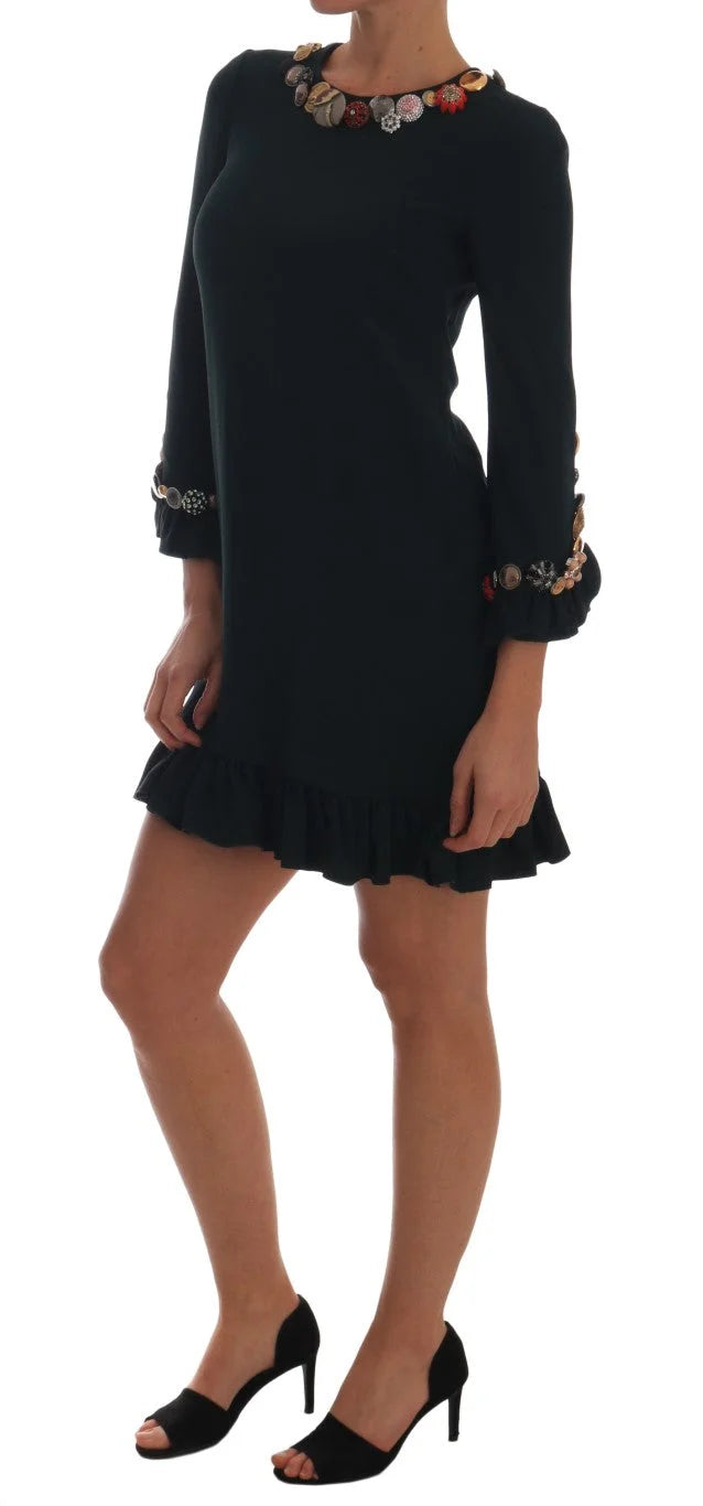 Dolce & Gabbana Crystal Green Stretch A-Line Short Dress - IT38 | S - Dresses