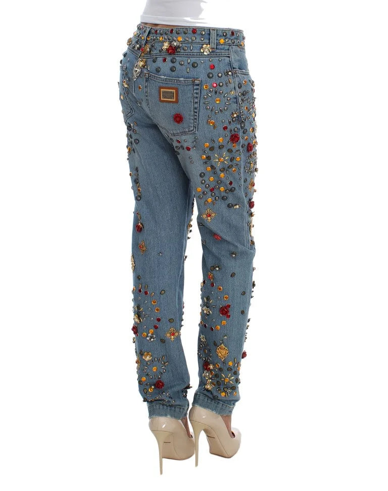 Dolce & Gabbana Crystal Roses Heart Embellished Jeans - Jeans