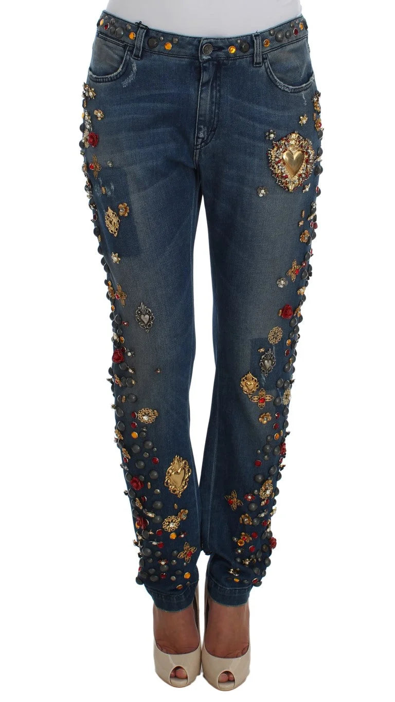 Dolce & Gabbana Crystal Roses Heart Embellished Jeans - Jeans