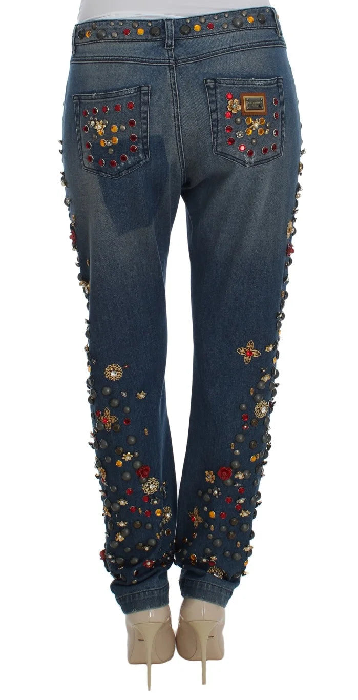 Dolce & Gabbana Crystal Roses Heart Embellished Jeans - Jeans