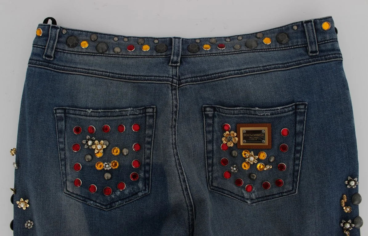 Dolce & Gabbana Crystal Roses Heart Embellished Jeans - Jeans