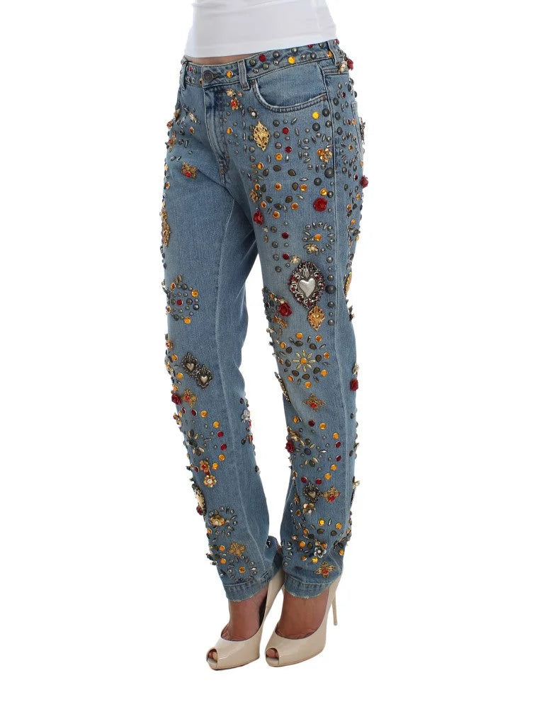 Dolce & Gabbana Crystal Roses Heart Embellished Jeans - Jeans