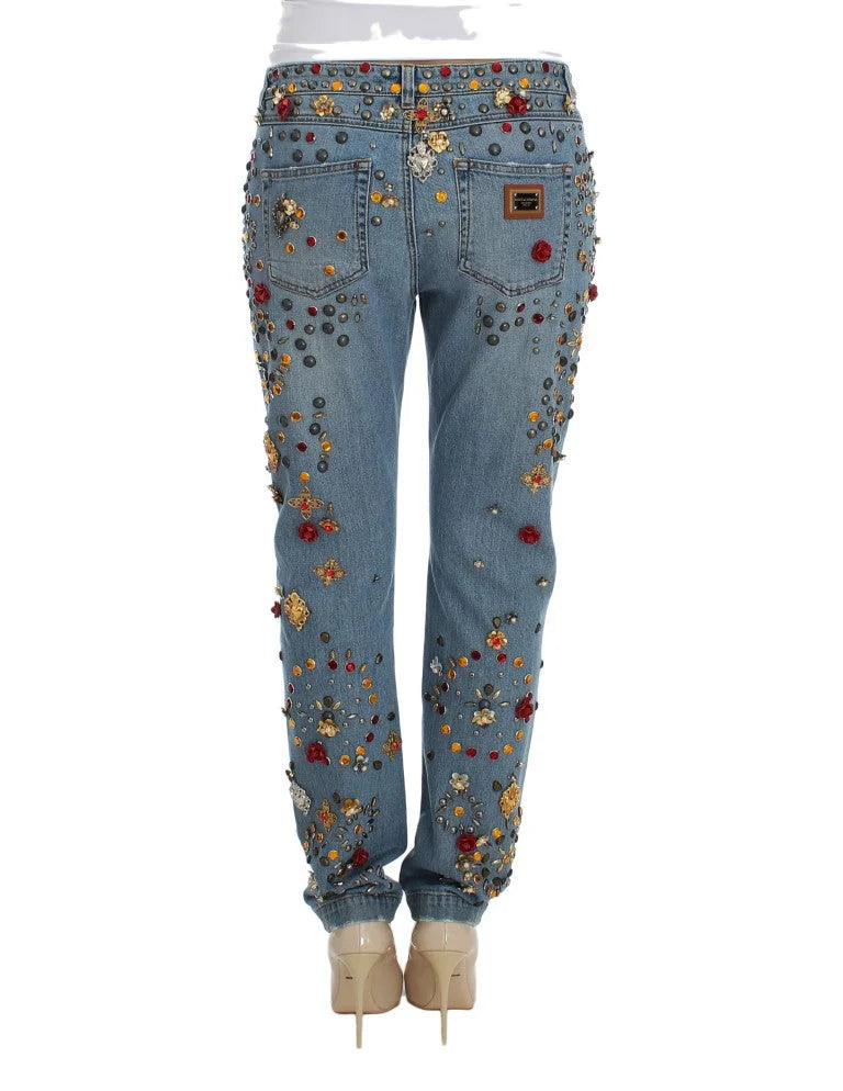 Dolce & Gabbana Crystal Roses Heart Embellished Jeans - Jeans