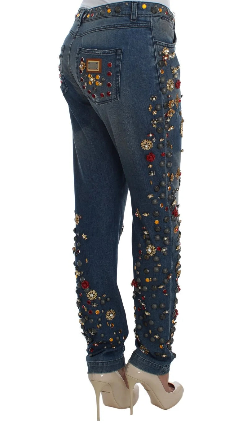 Dolce & Gabbana Crystal Roses Heart Embellished Jeans - Jeans