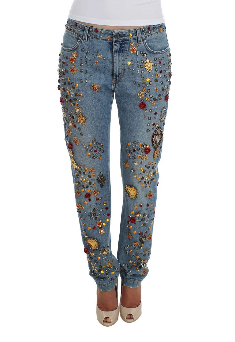 Dolce & Gabbana Crystal Roses Heart Embellished Jeans - Jeans