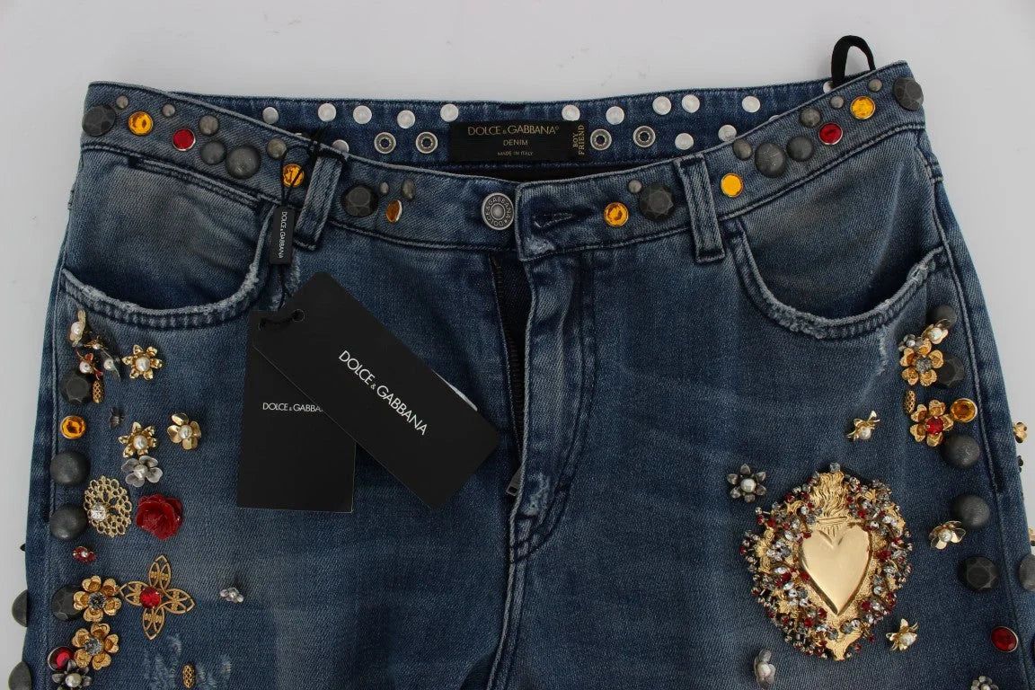 Dolce & Gabbana Crystal Roses Heart Embellished Jeans - Jeans