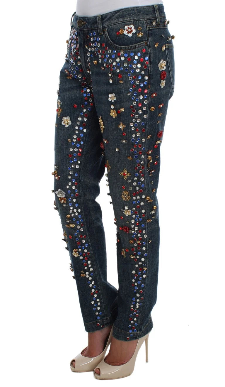 Dolce & Gabbana Crystal Roses Heart Embellished Jeans - IT38|XS - Jeans