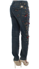 Dolce & Gabbana Crystal Roses Heart Embellished Jeans - IT38|XS - Jeans