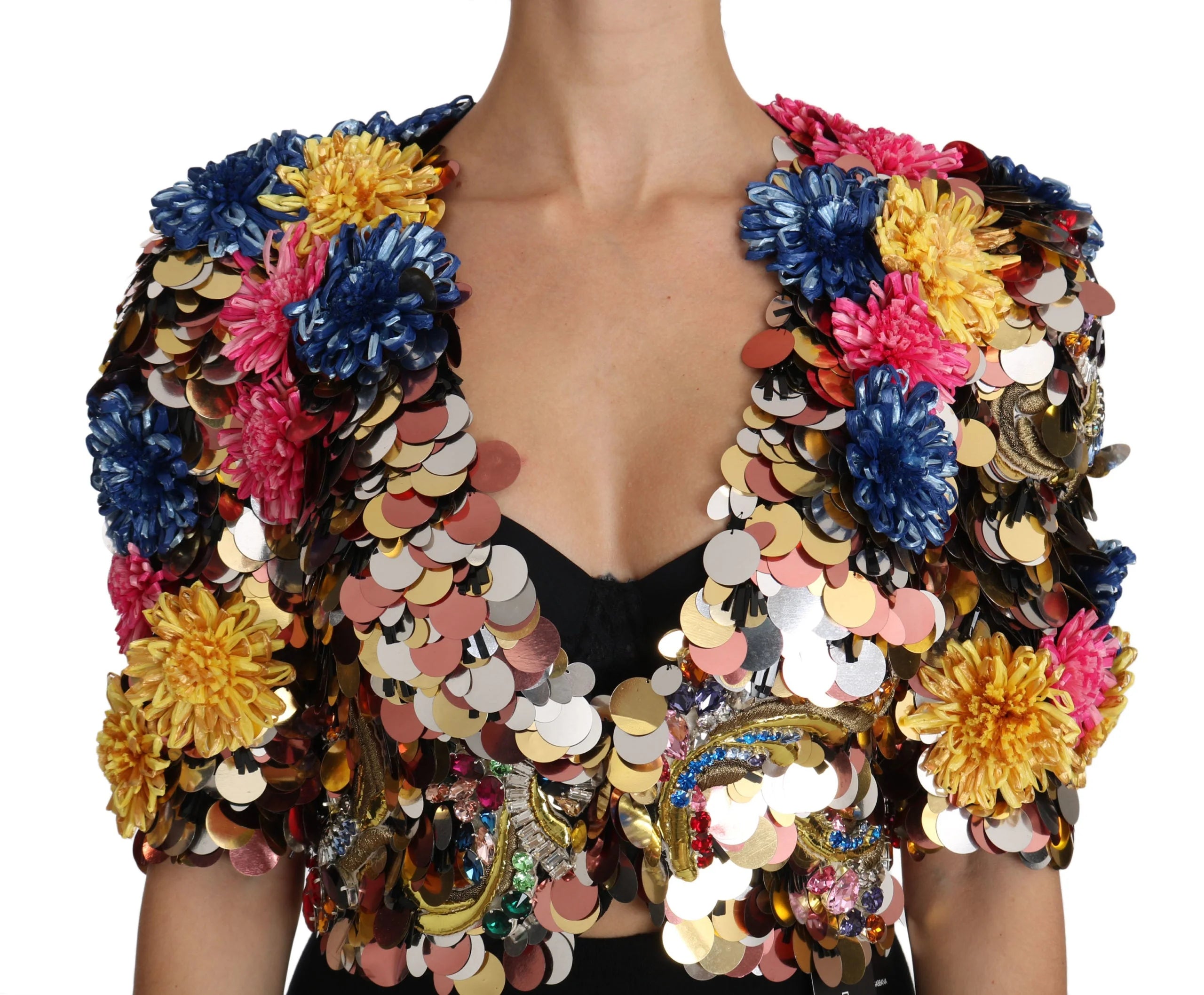 Dolce & Gabbana Crystal Sequined Floral Jacket Coat - Coats & Jackets