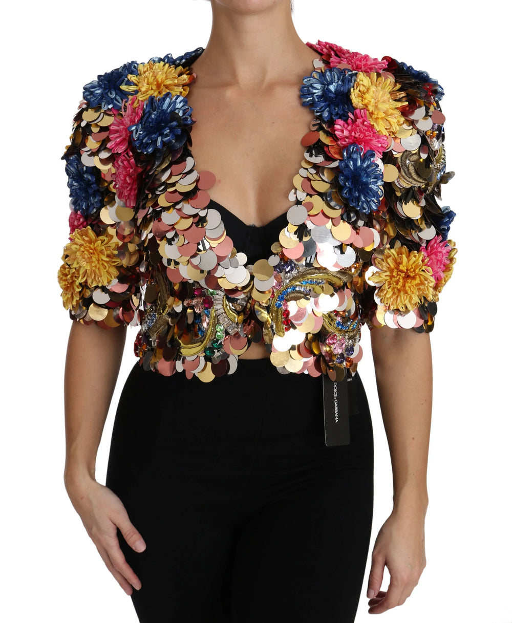 Dolce & Gabbana Crystal Sequined Floral Jacket Coat - Coats & Jackets