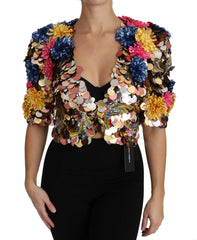 Dolce & Gabbana Crystal Sequined Floral Jacket Coat - Coats & Jackets