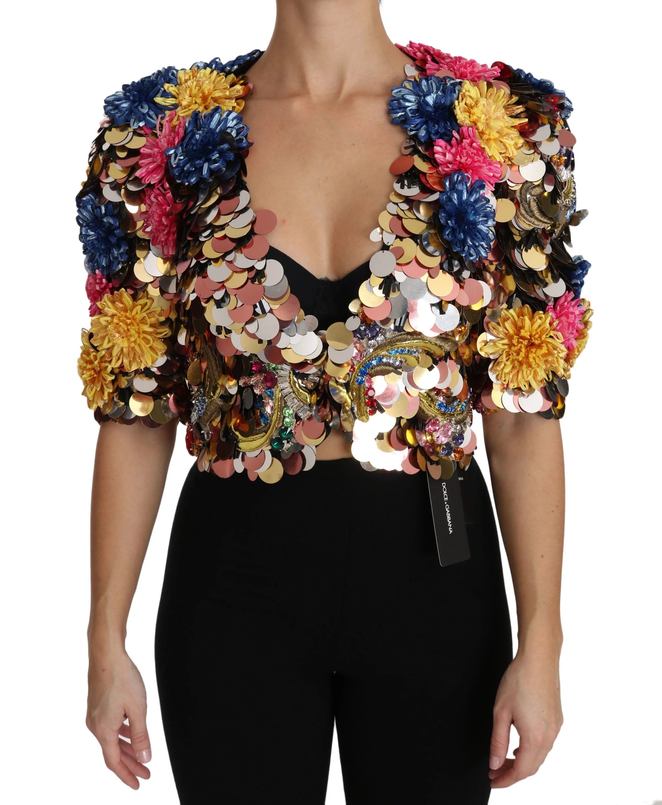 Dolce & Gabbana Crystal Sequined Floral Jacket Coat - Coats & Jackets