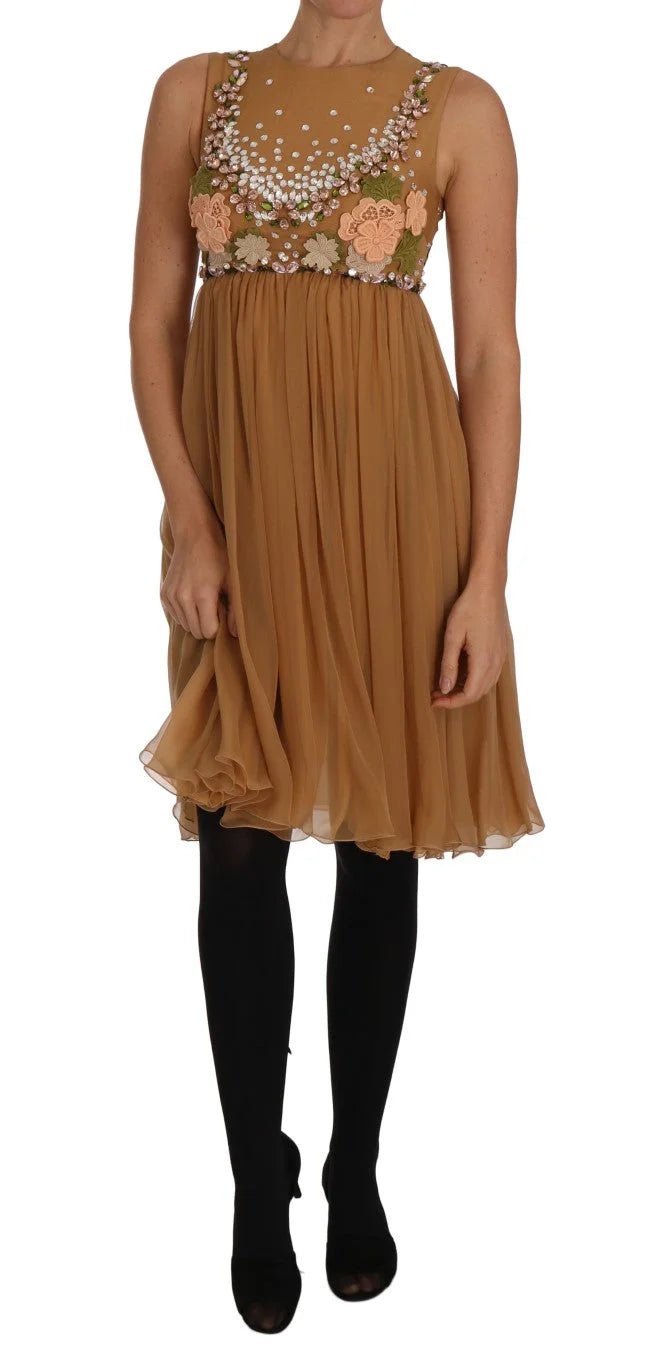 Dolce & Gabbana Crystal Silk Gold A-Line Gown Dress - IT40|S - Dresses