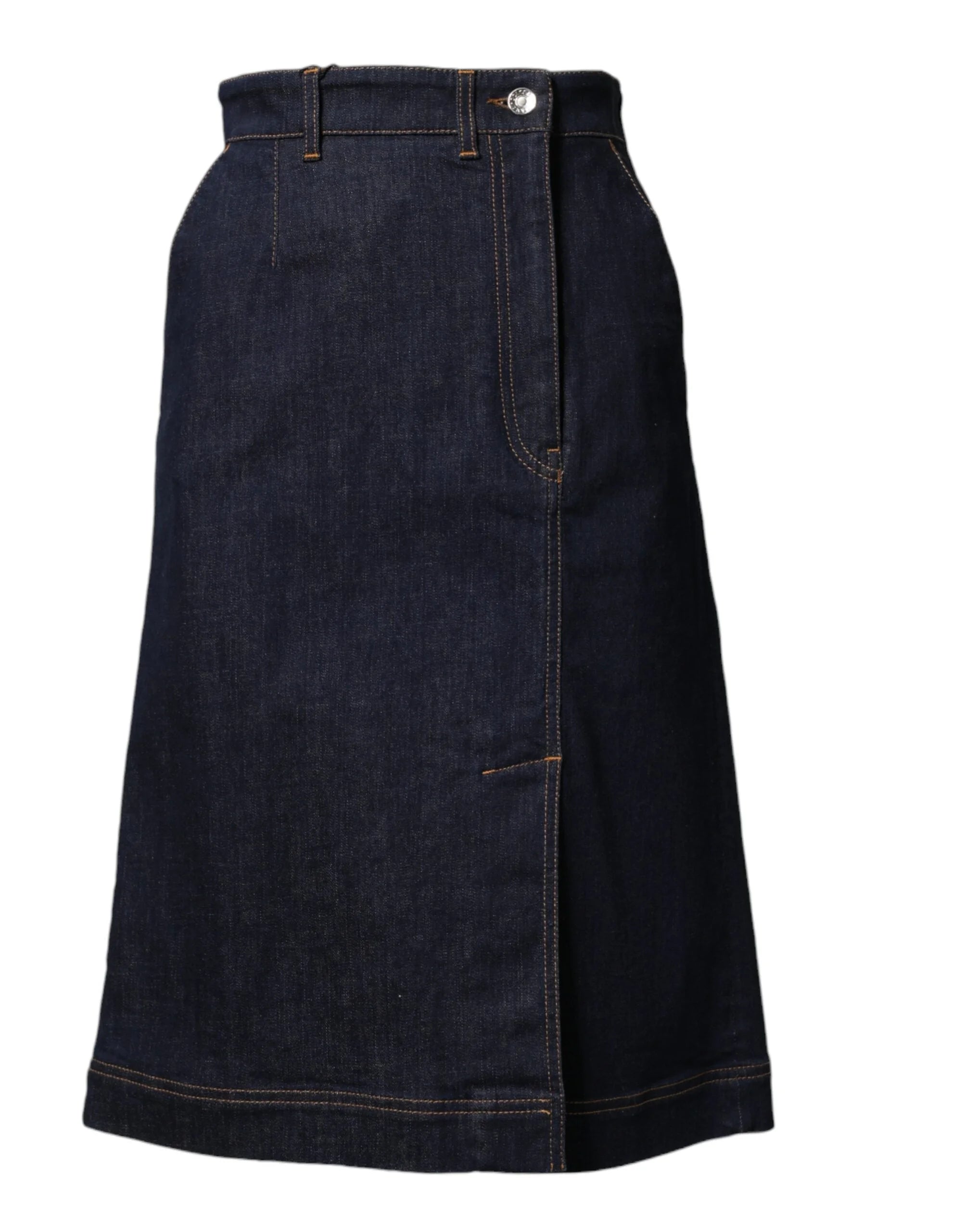 Dolce & Gabbana Dark Blue Cotton A-line Denim Midi Skirt
