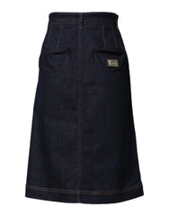 Dolce & Gabbana Dark Blue Cotton A-line Denim Midi Skirt